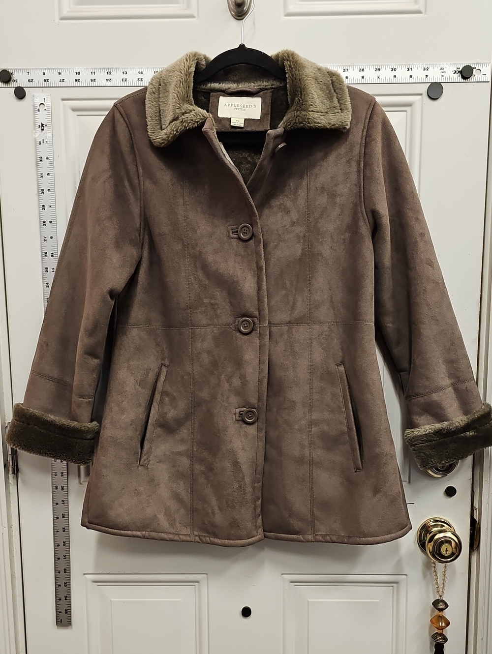 Appleseed's Taupe Faux-Shearling Trimmed Pea Coat